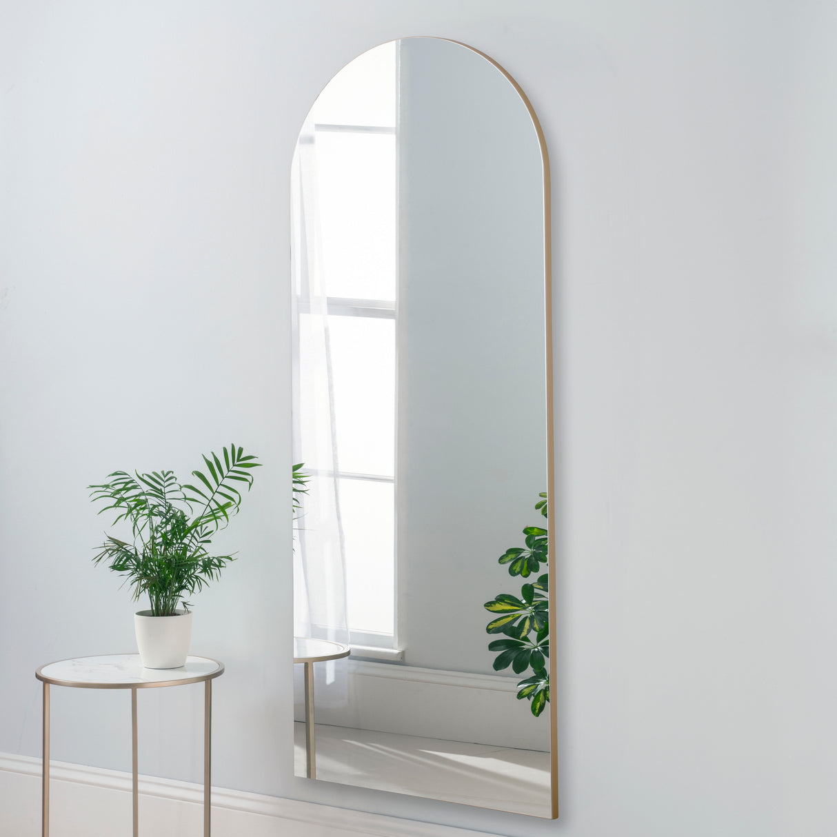 Gold minimal frame arched full length glass mirror