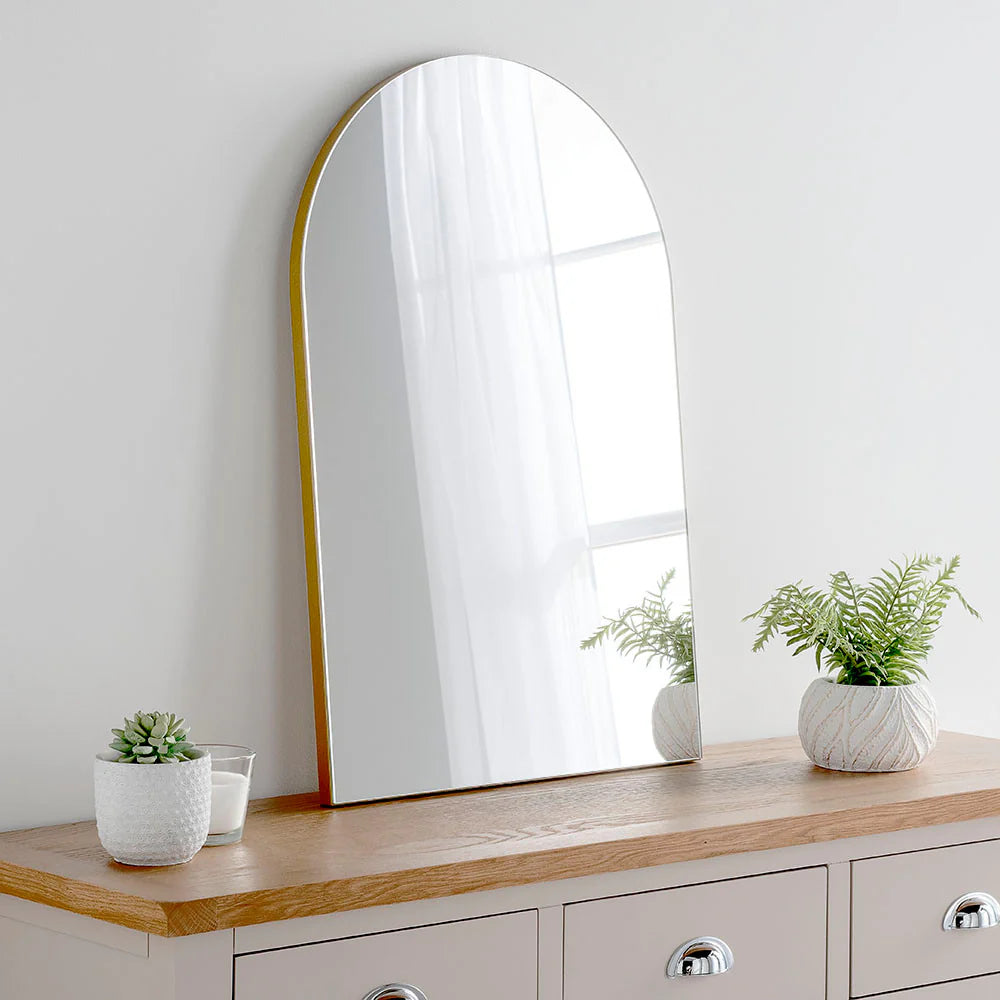 Gold minimal frame arched glass mirror