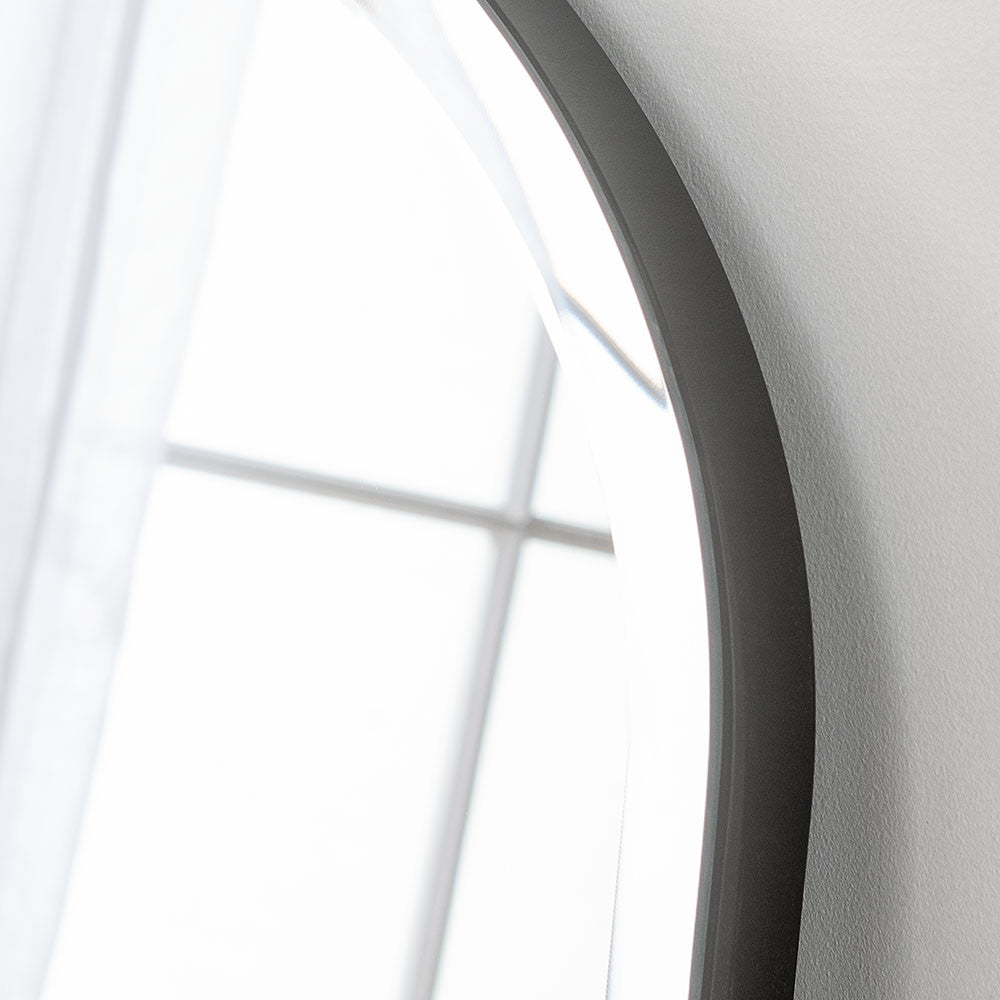 Black minimal frame arched beveled edge glass mirror