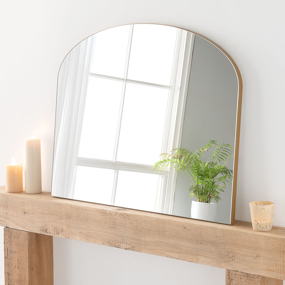 Gold minimal curved frame arched glass mirror