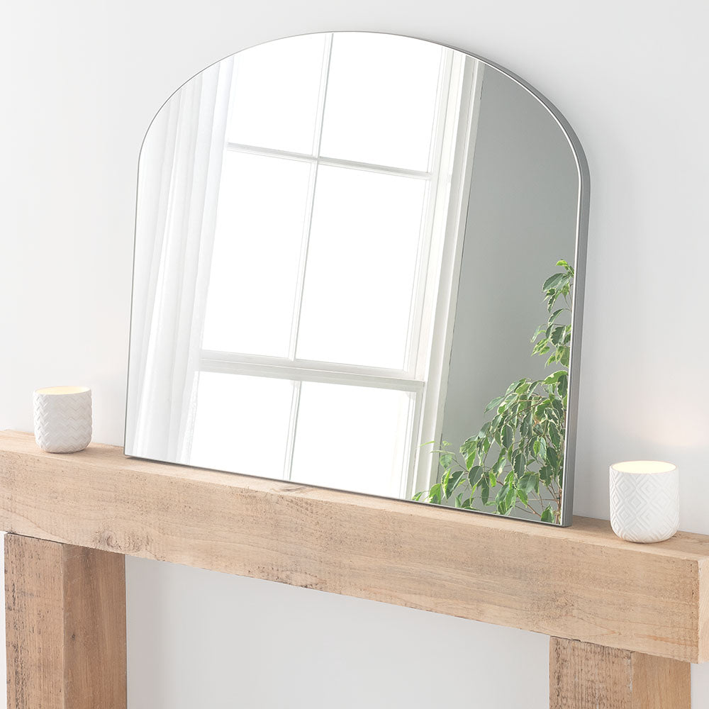 Silver minimal curved frame arched glass mirror