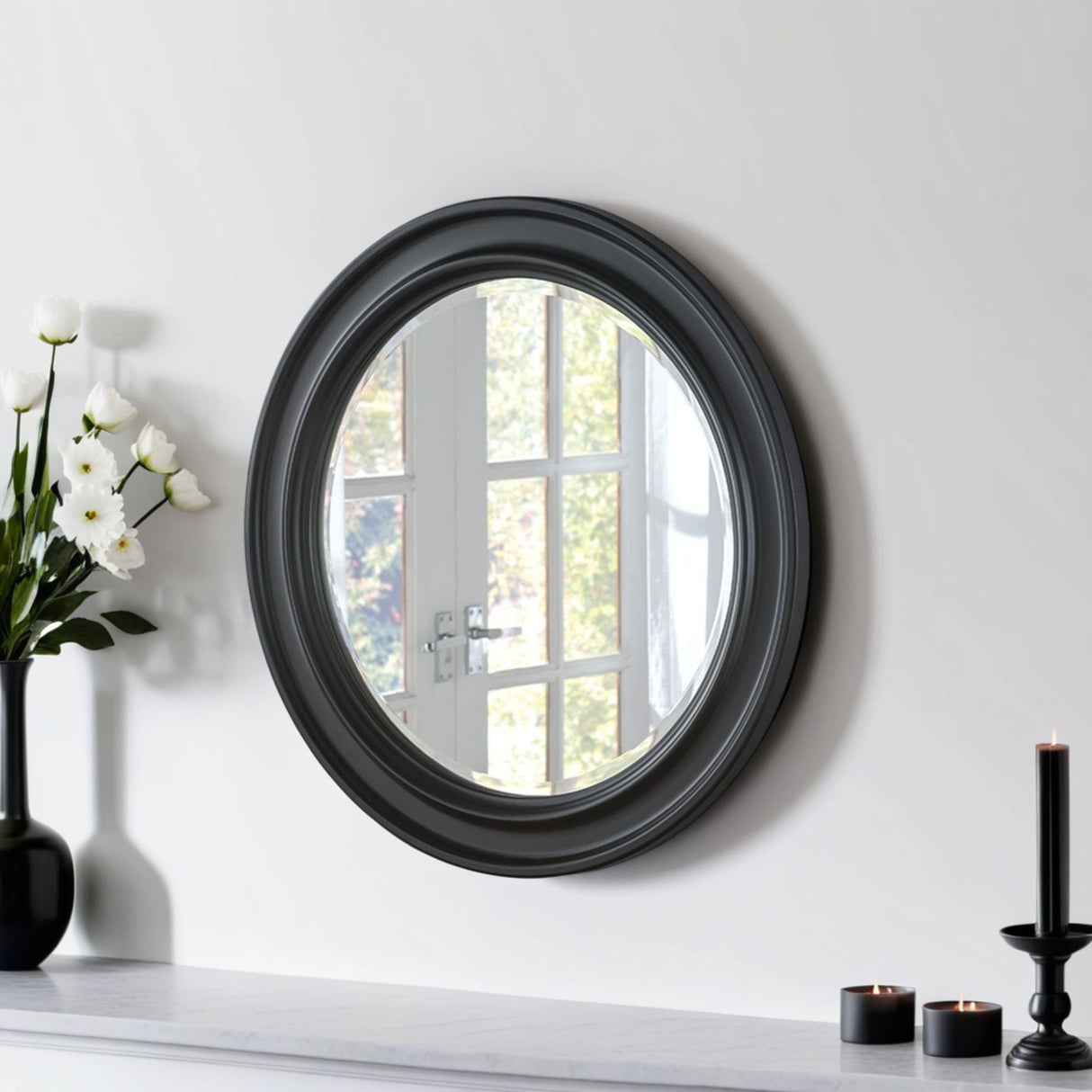 Antibes Round Black Contemporary Mirror