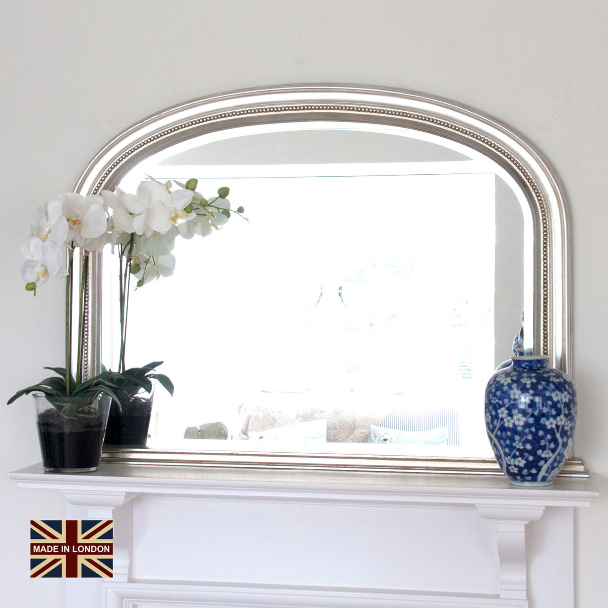 Antique silver frame arched glass mirror