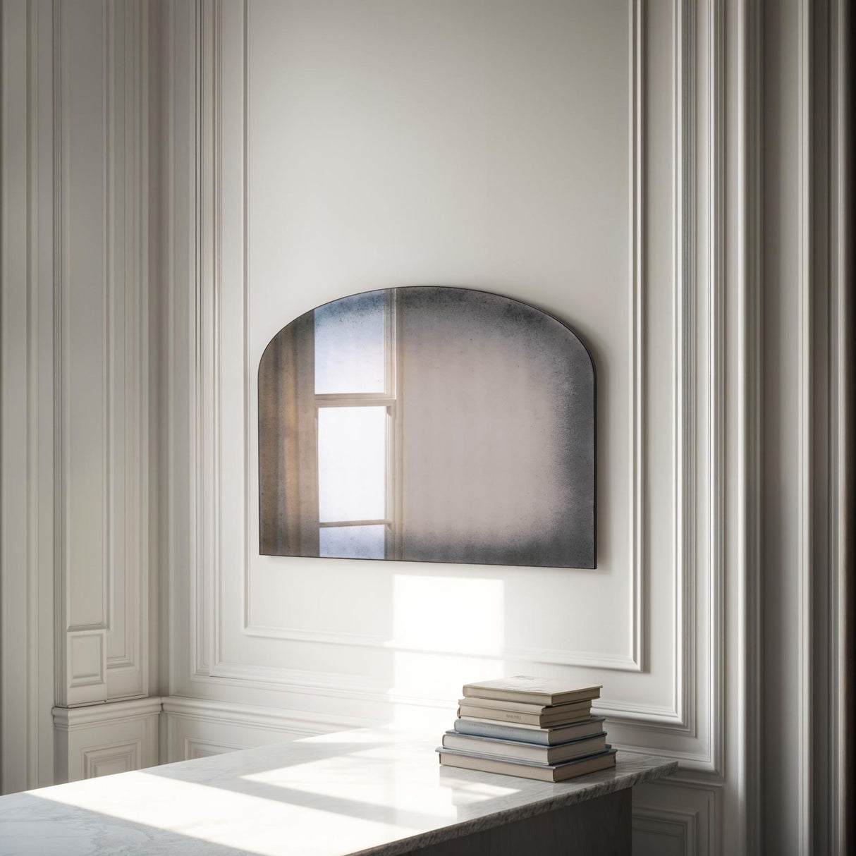 Antique curved frameless arched glass mirror