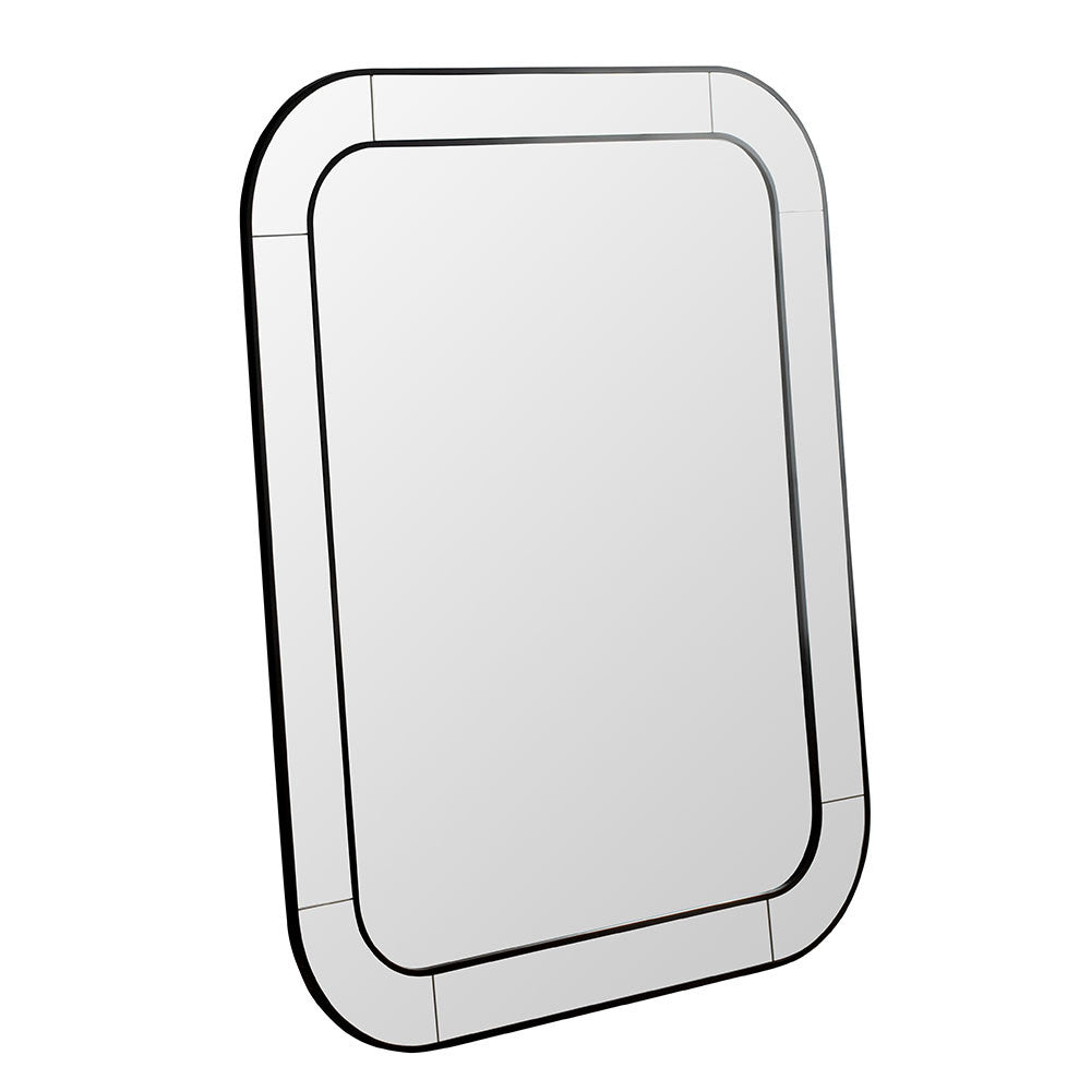 Black rectangular curved edge minimal frame glass mirror
