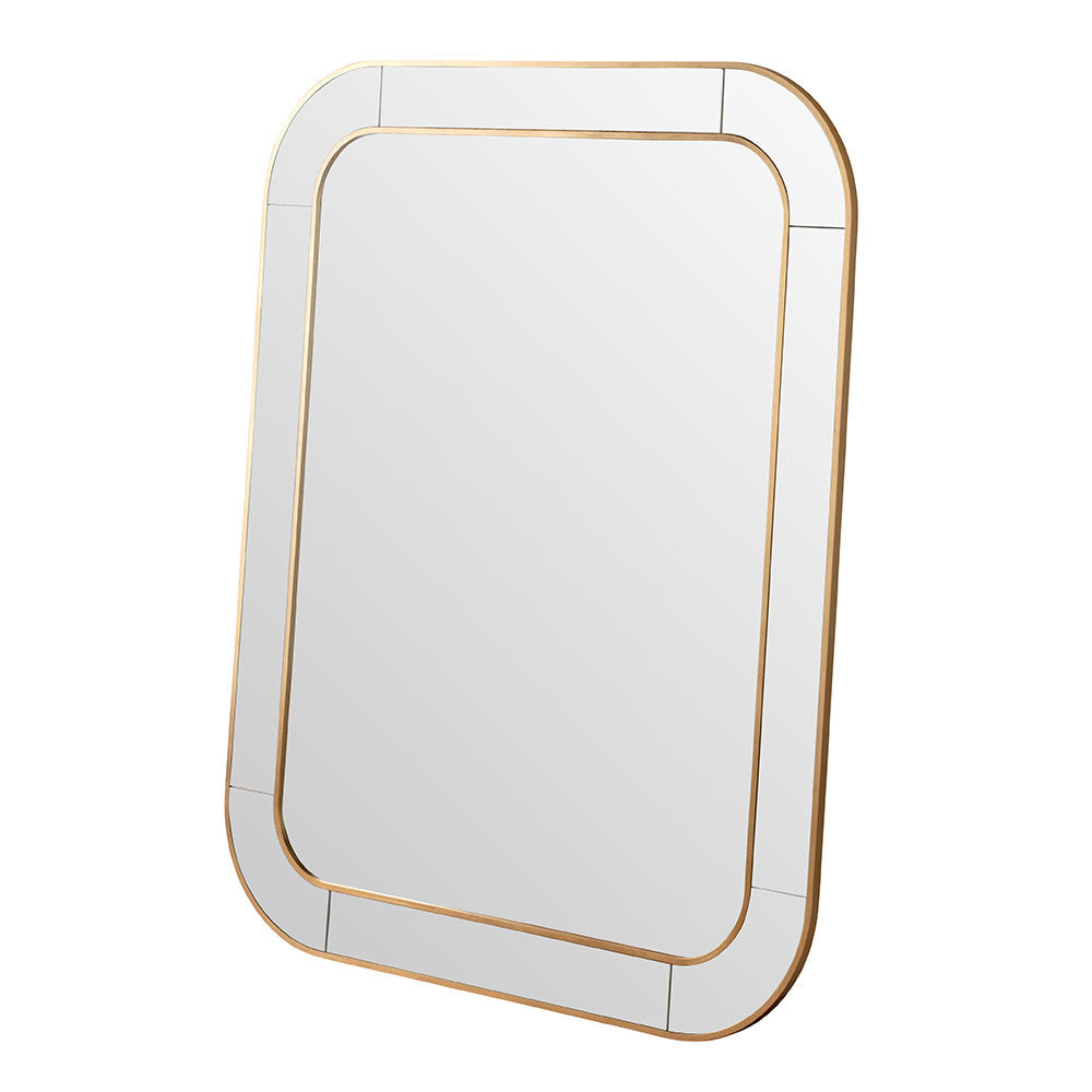 Gold rectangular curved edge minimal frame glass mirror