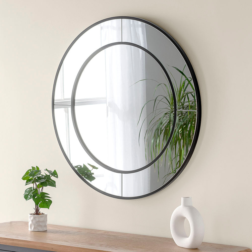Elegant round blk 80cm mirror