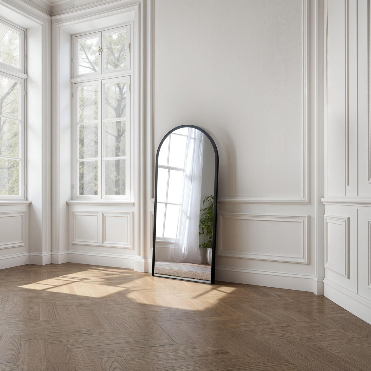 simple black arched full length mirror