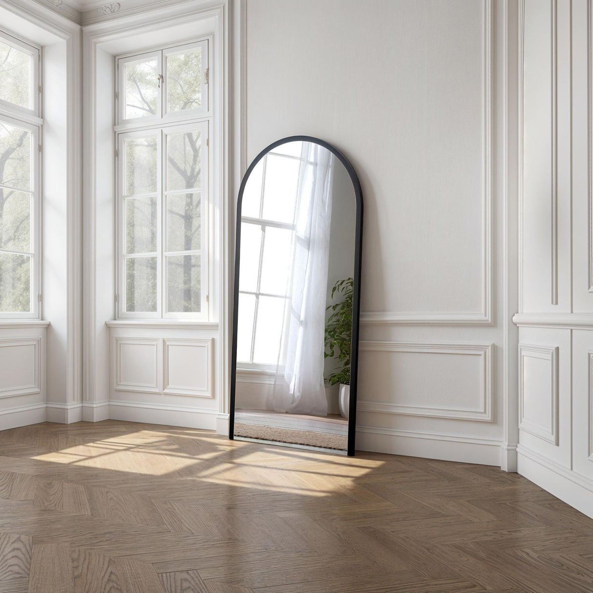 Large black arch mirror