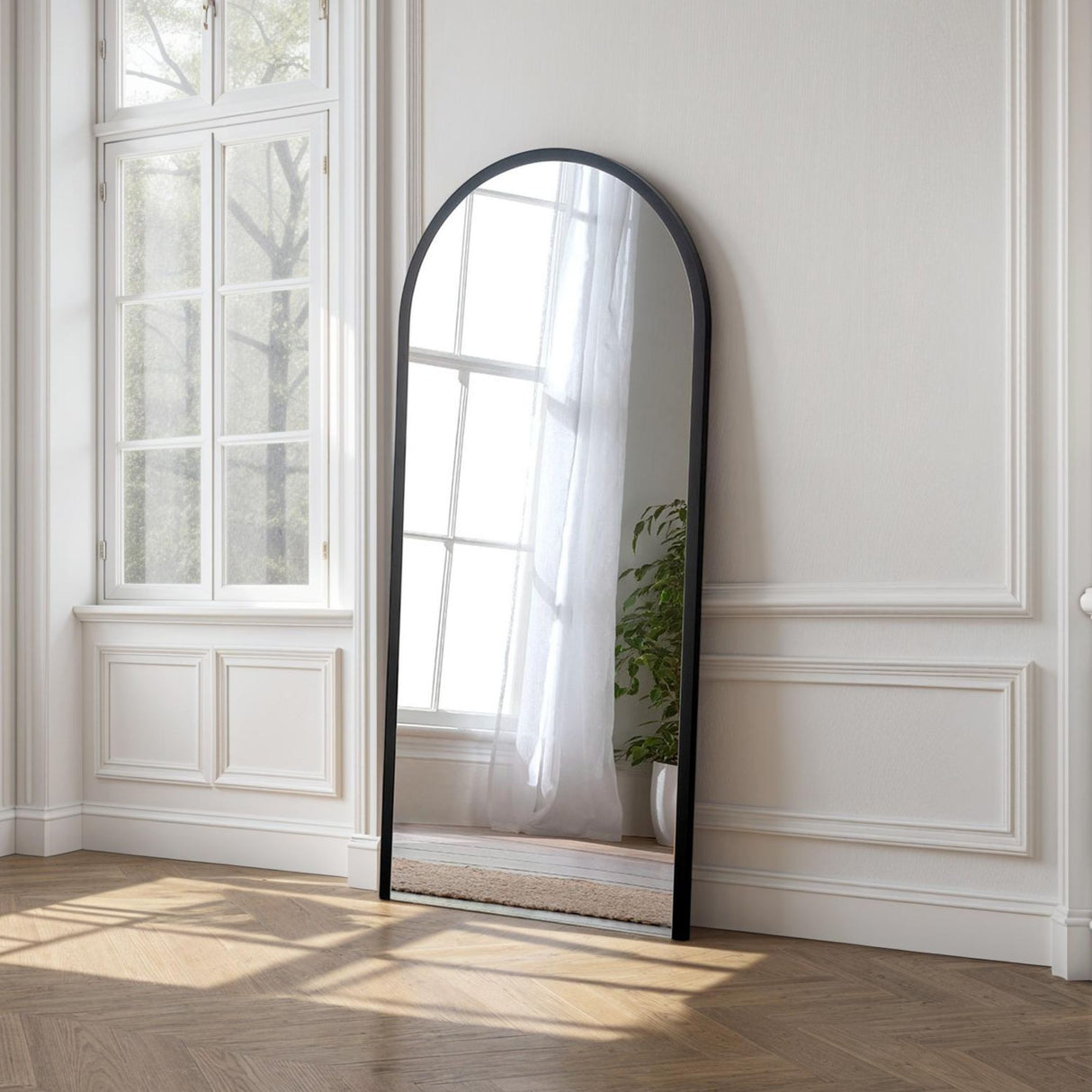 Large black arch mirror