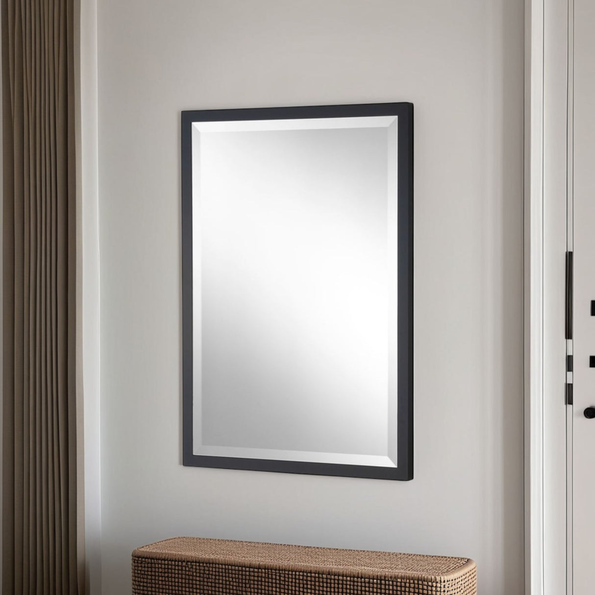 black simple framed bevelled mirror
