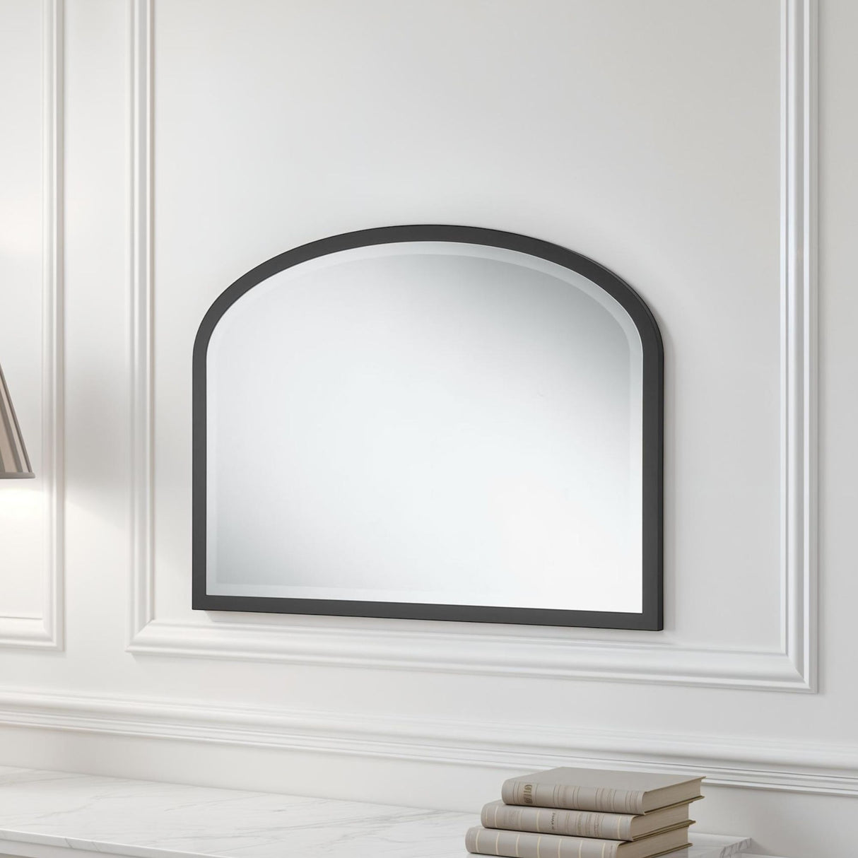 Arched Overmantle Black Bevelled