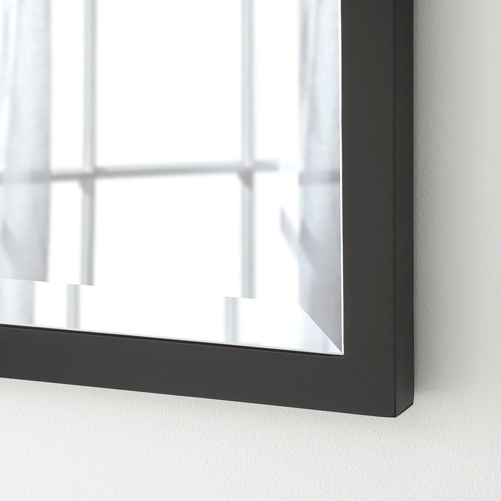 Tall rectangular frame black beveled edge glass mirror