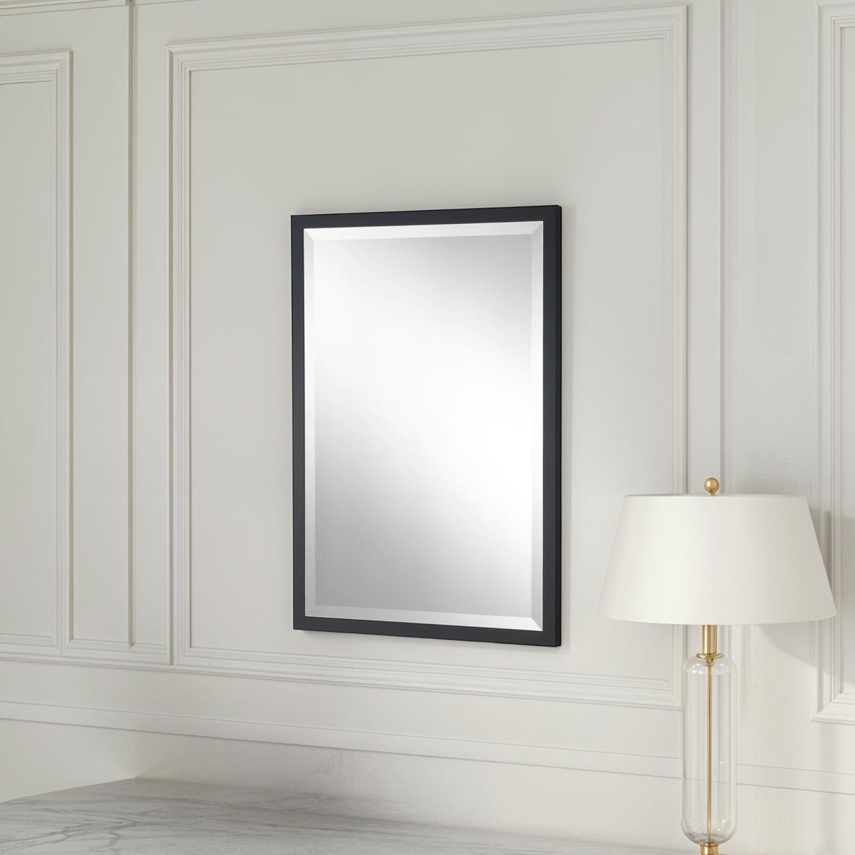 simple black rectangle mirror bevelled