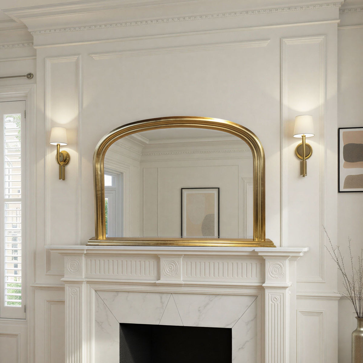 Evelyn Arched Gold Contemporary Overmantle Mirror – Decorative Mirrors ...