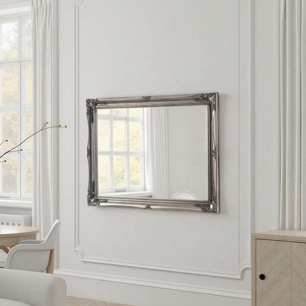 French Style Carved silver mirror