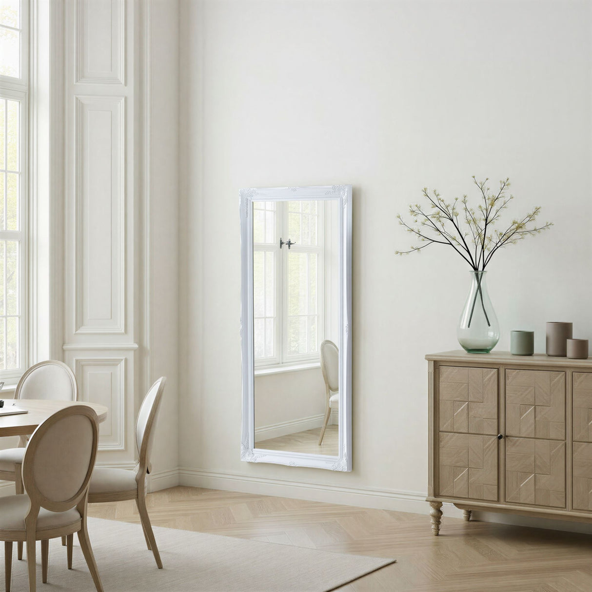 carved white french mirror