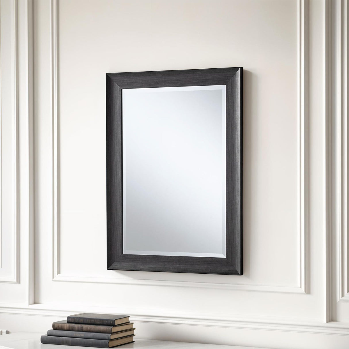 Grey framed bevelled mirror