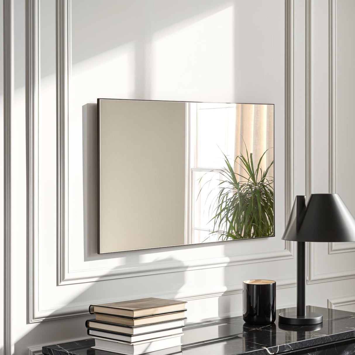 minimal black framed mirror