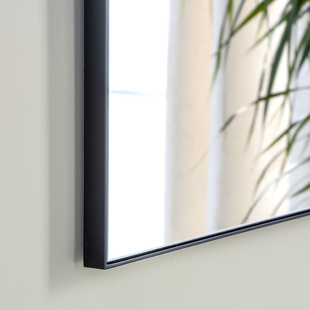 Black rectangular minimal frame glass mirror