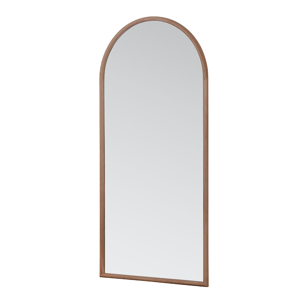 Large arched oak framed glass mirror