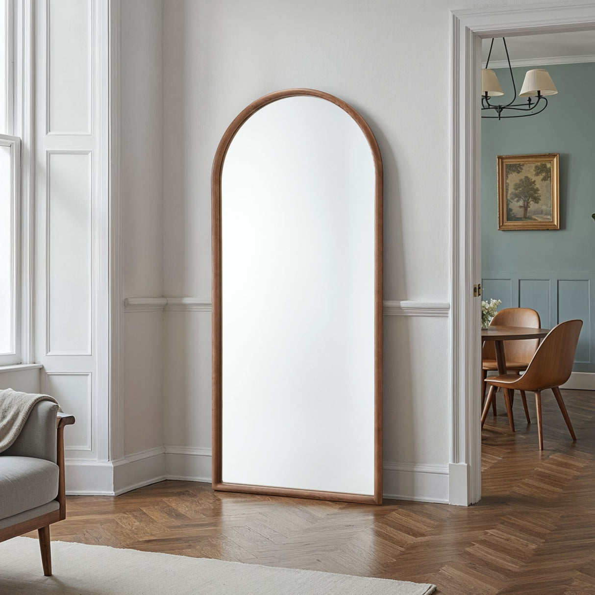 Arched Walnut floor mirror
