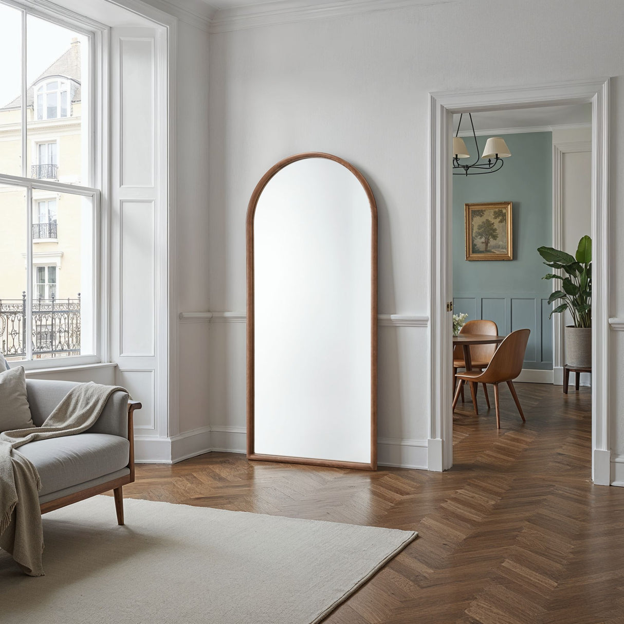 Arched Walnut floor mirror