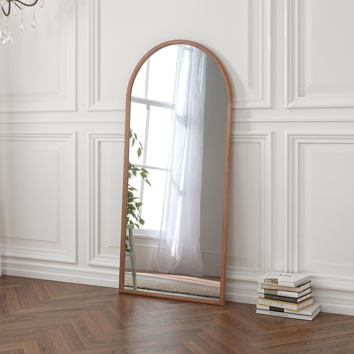 large arched natural oak wood mirror