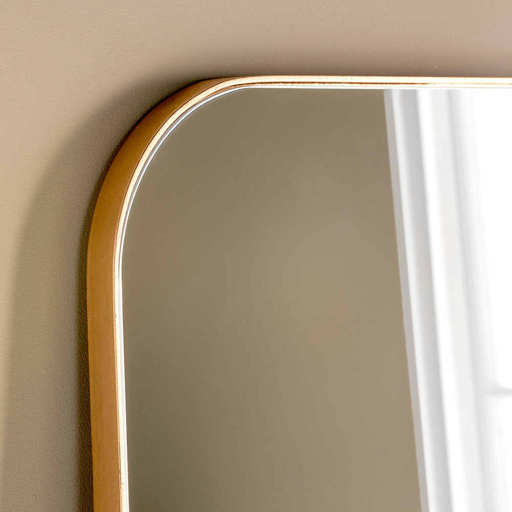Gold rectangular curved corner minimal frame glass mirror