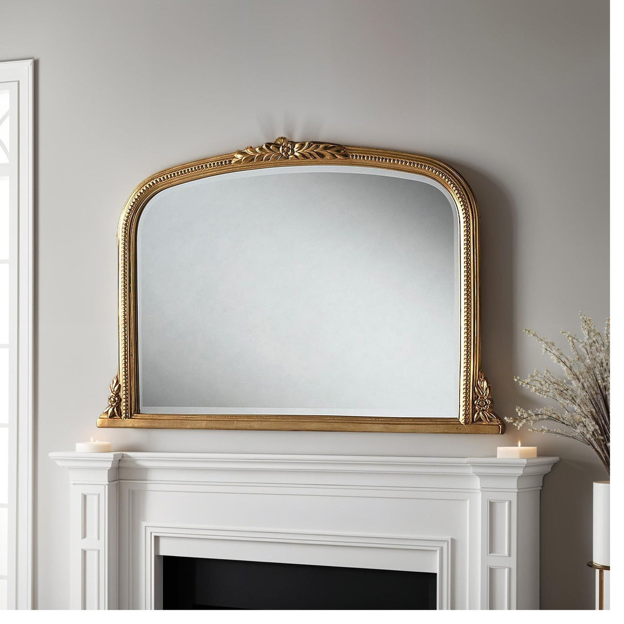 Gold frame arched beveled edge glass mirror