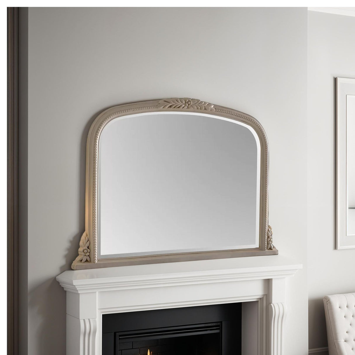 Ivory frame arched beveled edge glass mirror