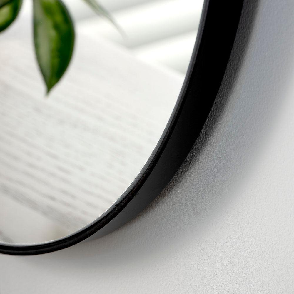tall full length oval mirror with slim black frame