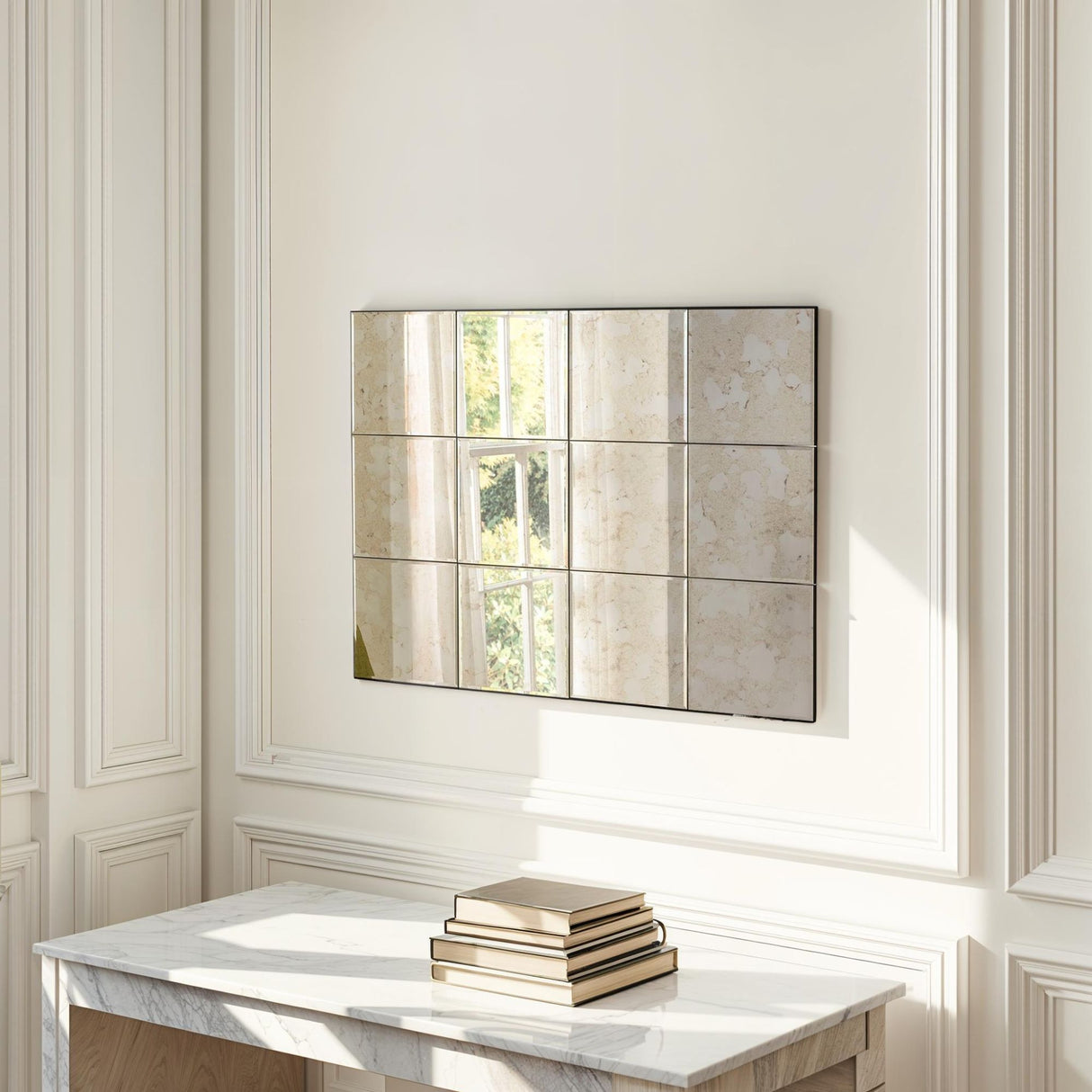 Antique panel mottled mirror