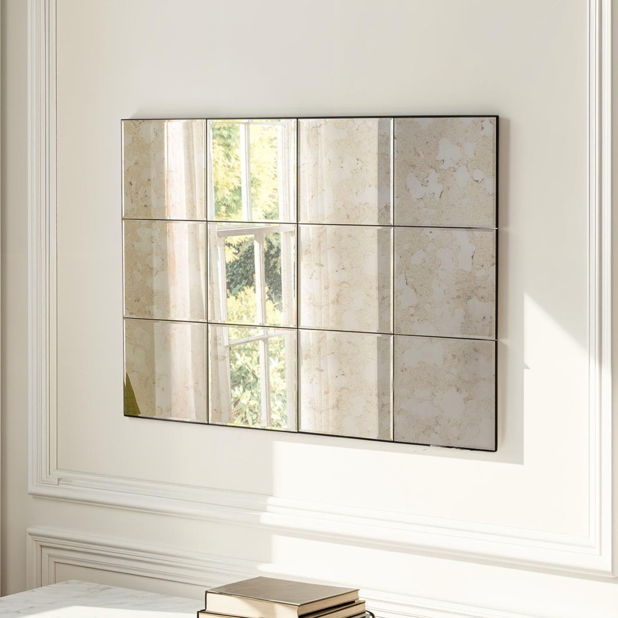 Antique panel mottled mirror