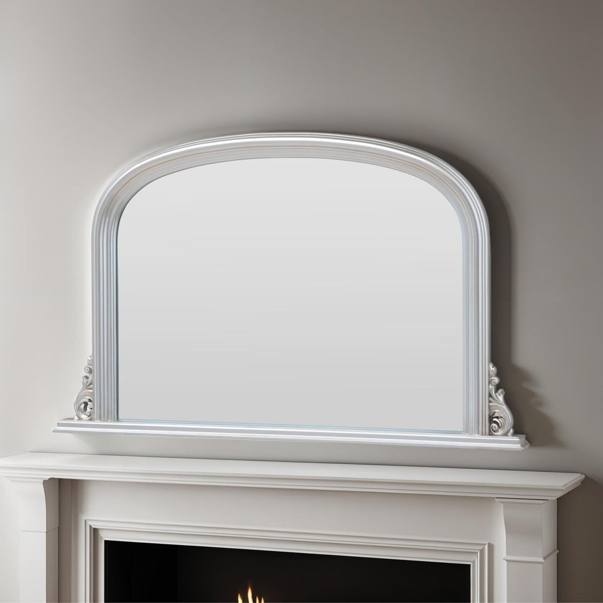 Silver frame arched glass mirror