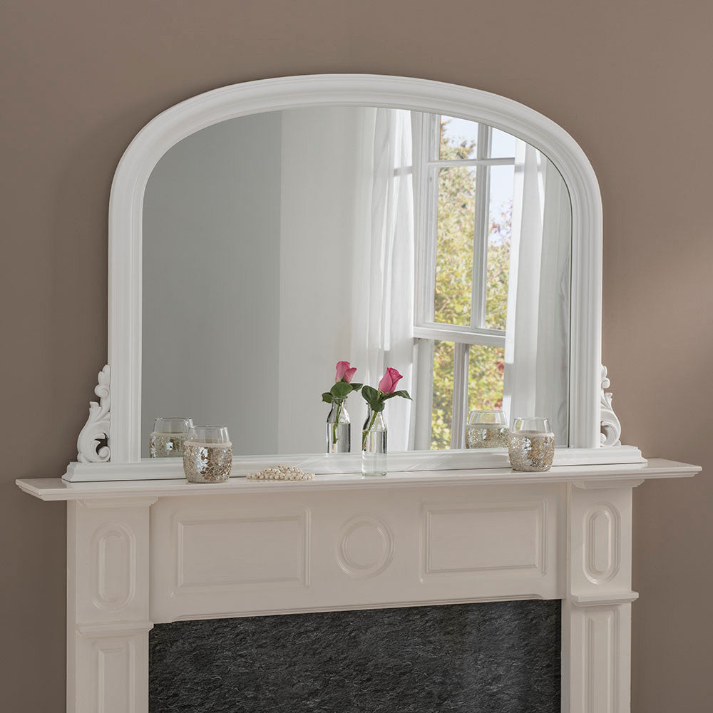 White frame arched glass mirror