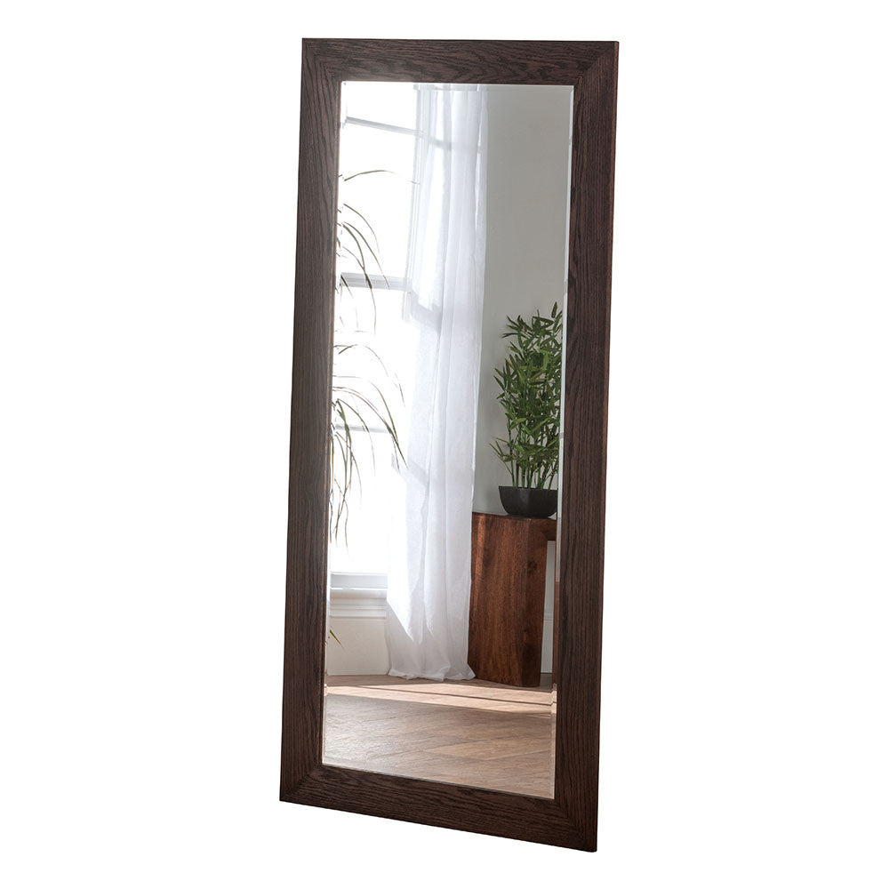 Oak stained dark brown rectangular frame beveled edge glass mirror