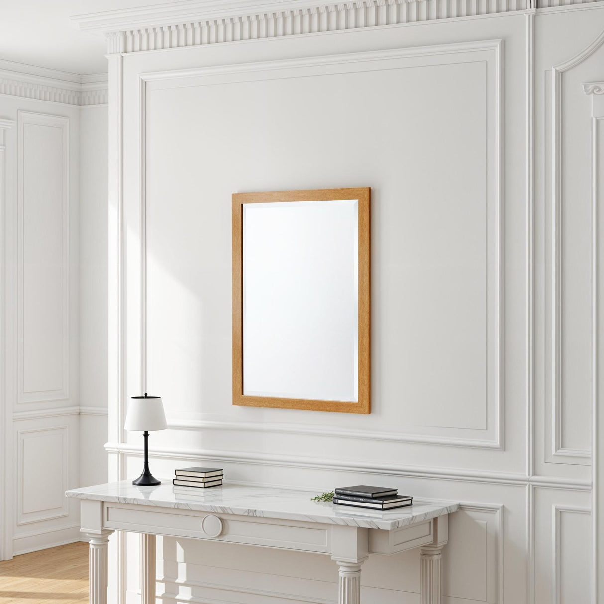 oak effect framed mirror bevelled