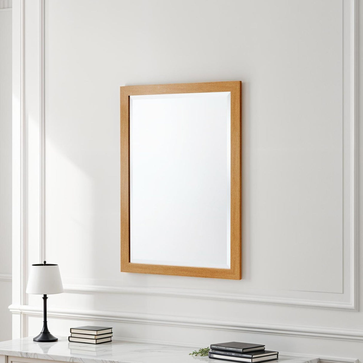 oak effect framed mirror bevelled