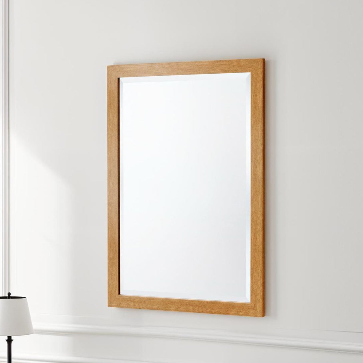 oak effect framed mirror bevelled