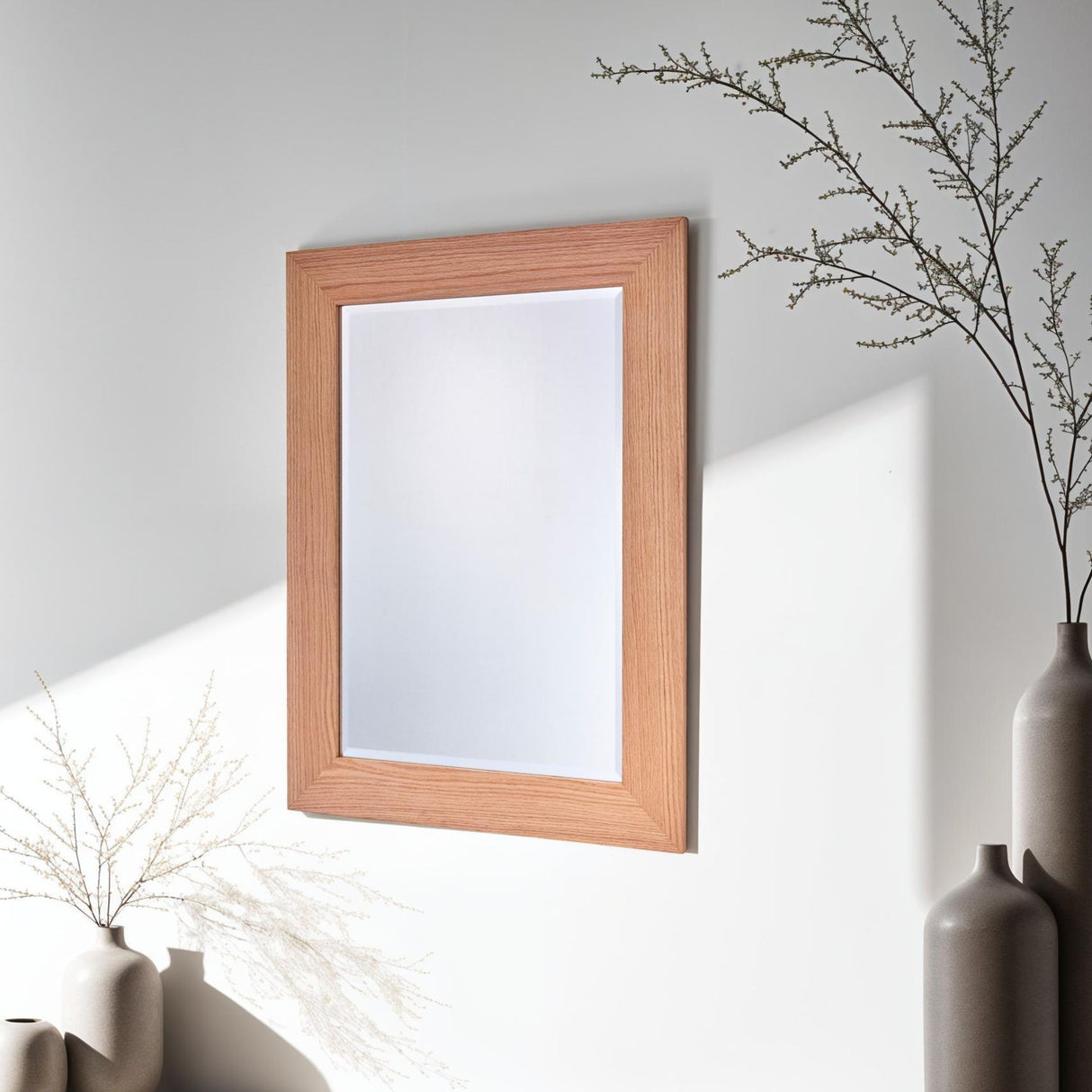 Solid Oak Natural Wood Wall Mirror