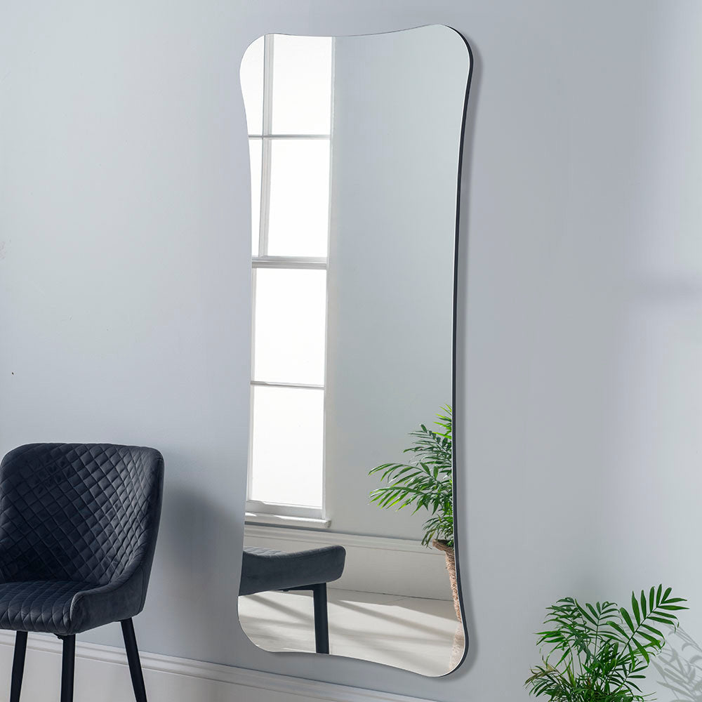 Irregular rectangular curved minimal black frame full length glass mirror