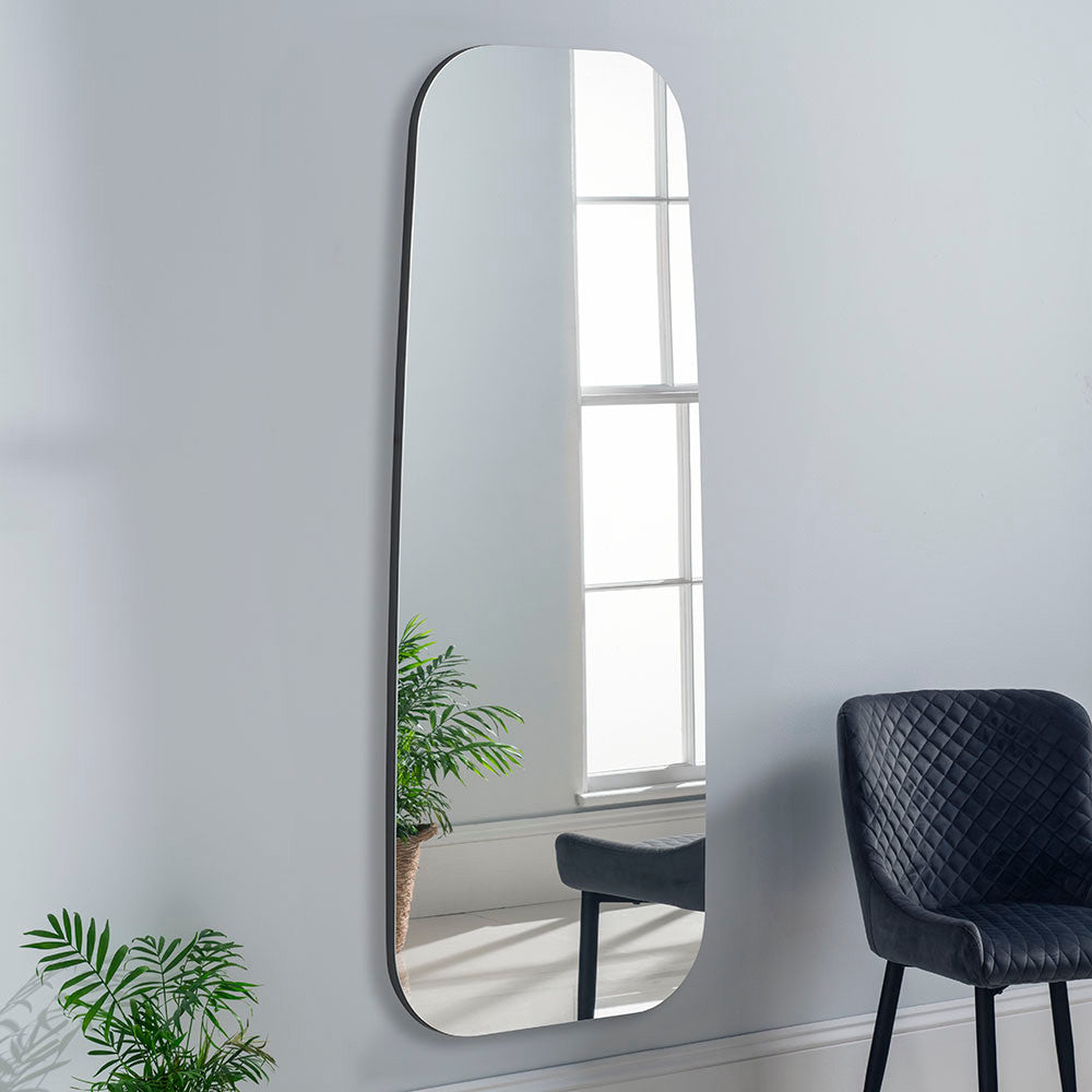 Pebble curved edge frameless full length glass mirror