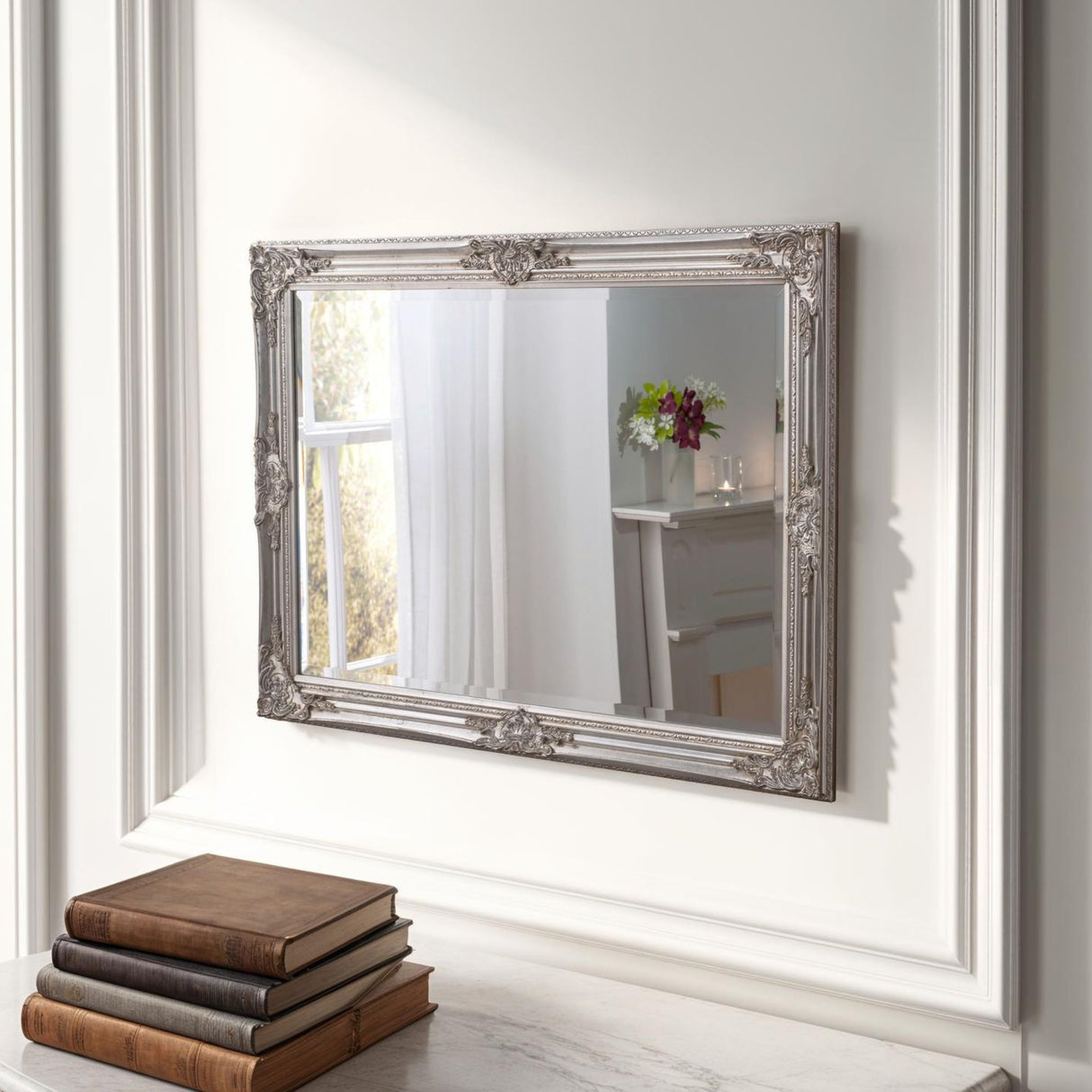 Traditional silver carved mirror