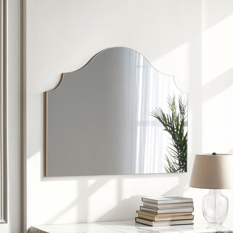 Gold minimal curved frame arched mantle glass mirror