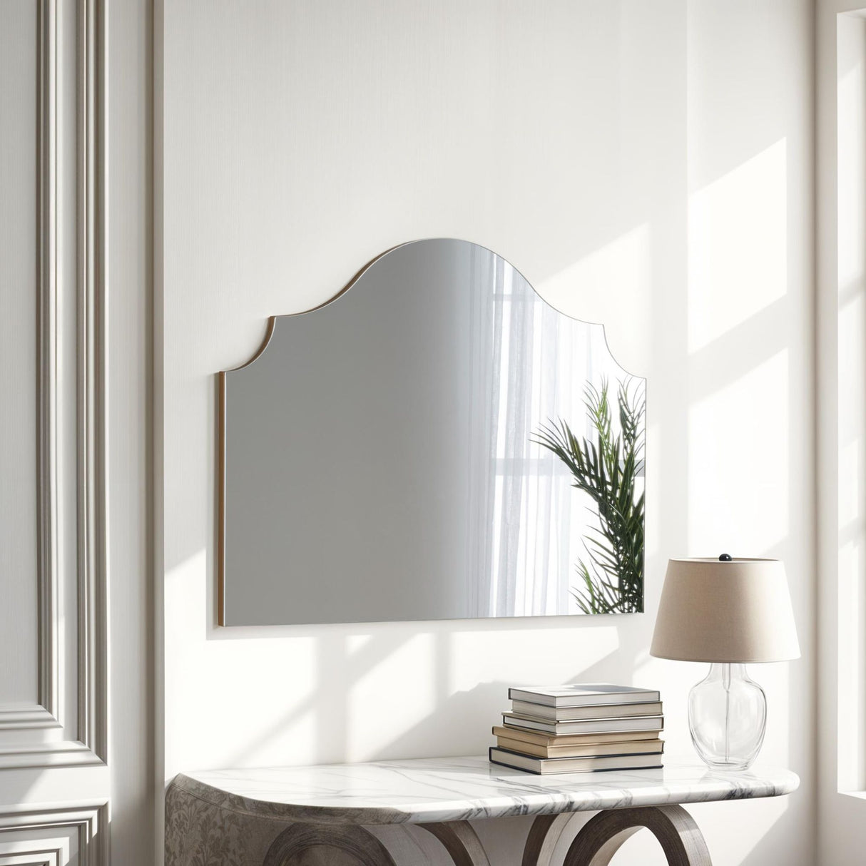 Gold minimal curved frame arched mantle glass mirror
