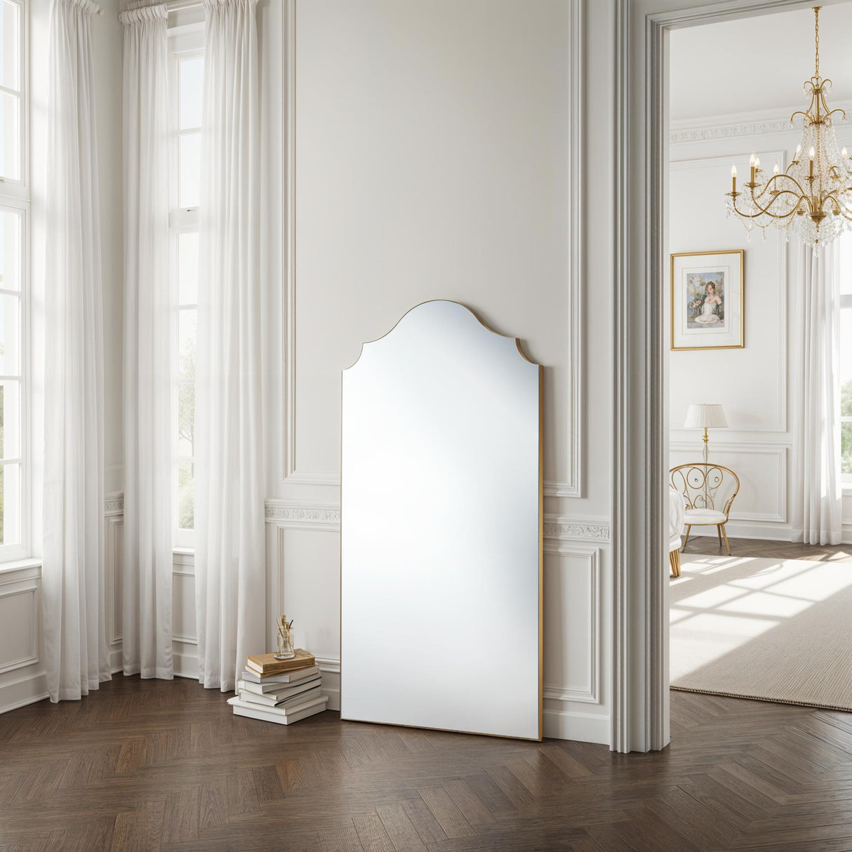 Curved arched full length mirror gold