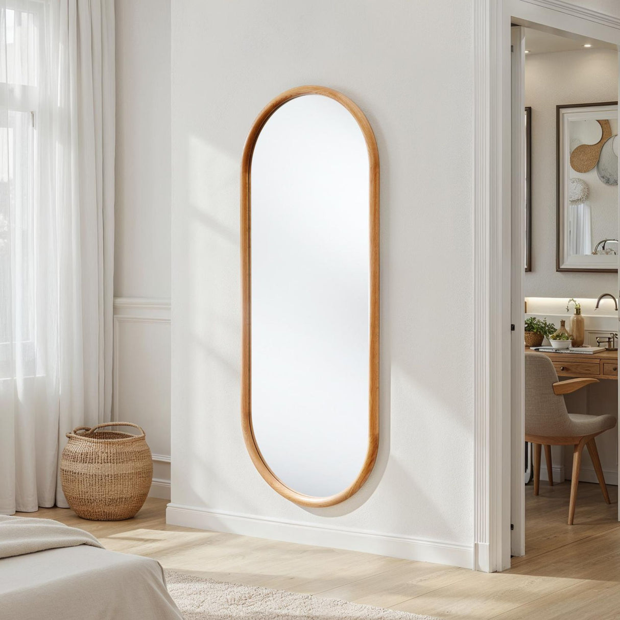 Large oak oval mirror full length