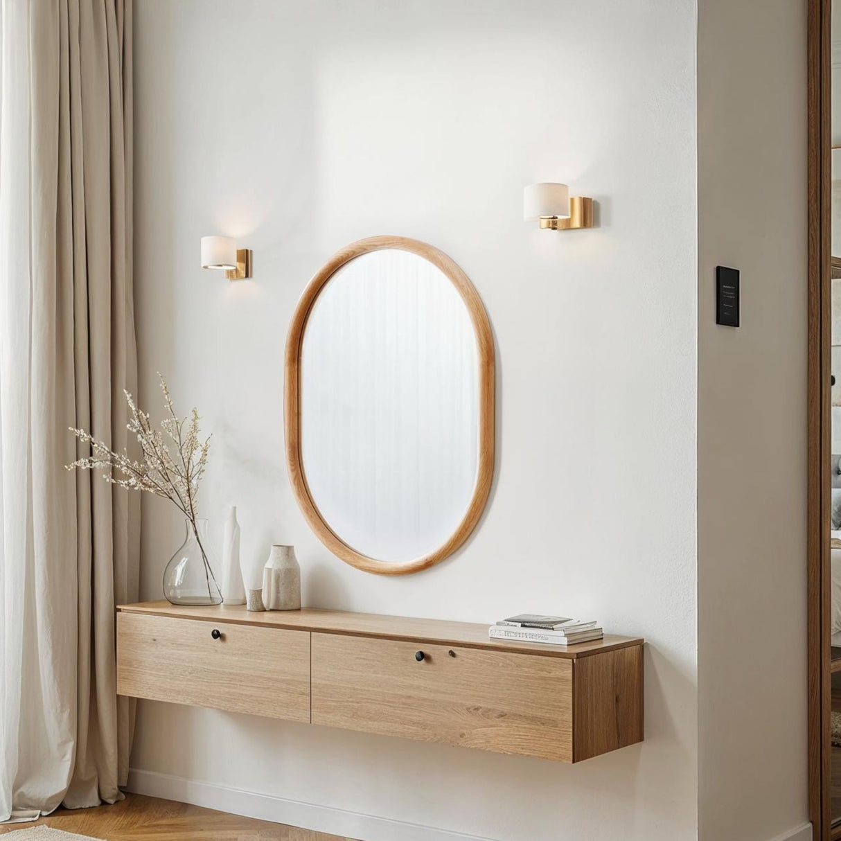 oak wood oval mirror
