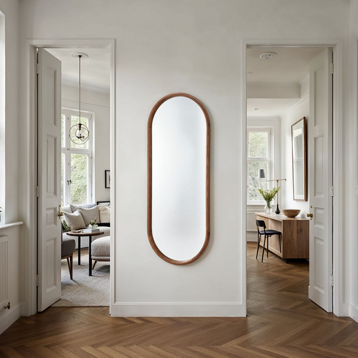 Walnut tall wood oval mirror